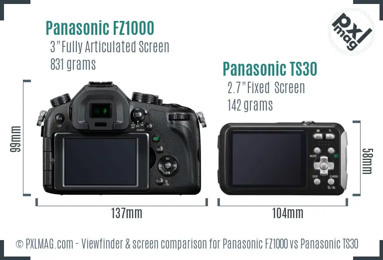 Panasonic FZ1000 vs Panasonic TS30 Screen and Viewfinder comparison
