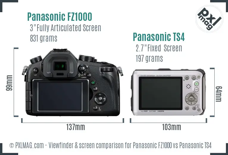 Panasonic FZ1000 vs Panasonic TS4 Screen and Viewfinder comparison