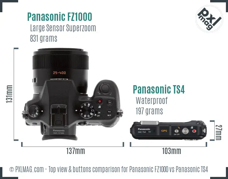 Panasonic FZ1000 vs Panasonic TS4 top view buttons comparison