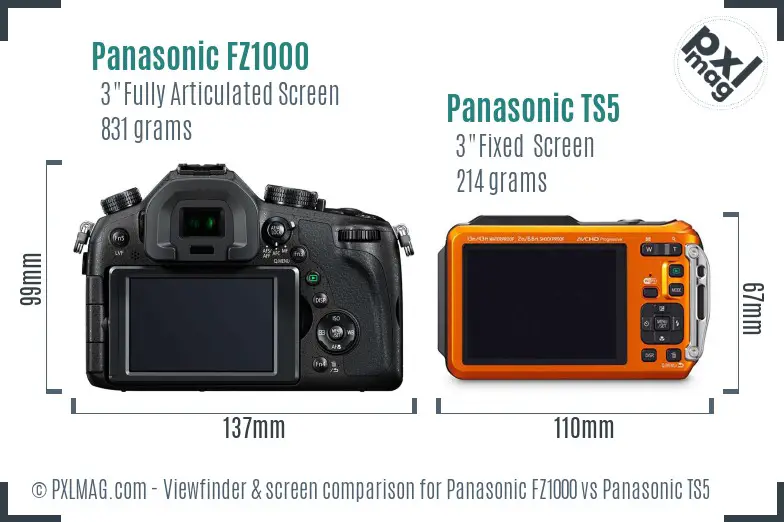 Panasonic FZ1000 vs Panasonic TS5 Screen and Viewfinder comparison