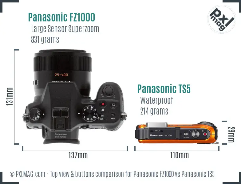 Panasonic FZ1000 vs Panasonic TS5 top view buttons comparison