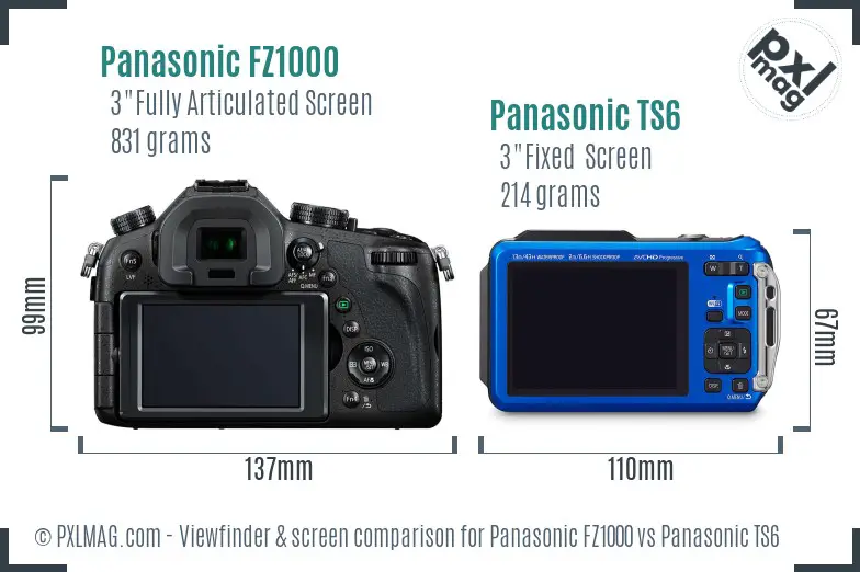 Panasonic FZ1000 vs Panasonic TS6 Screen and Viewfinder comparison