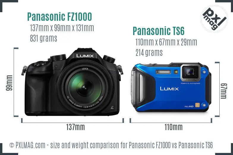 Panasonic FZ1000 vs Panasonic TS6 size comparison
