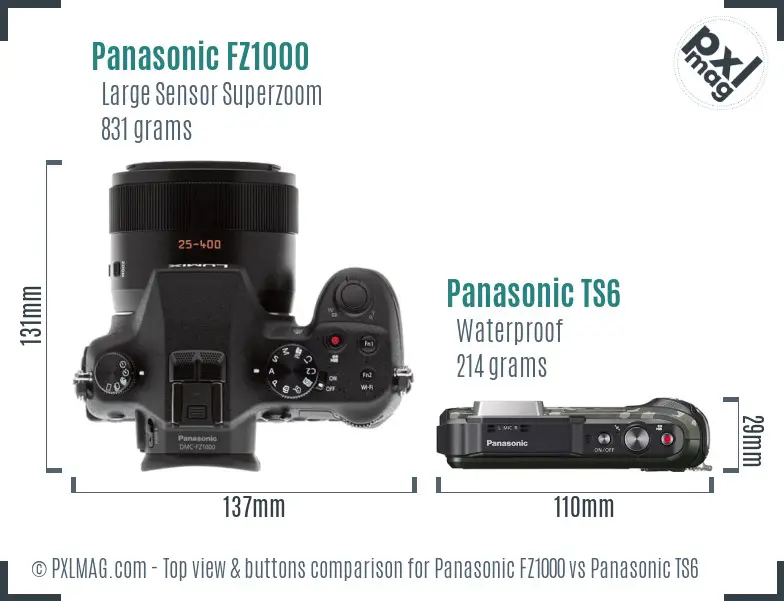 Panasonic FZ1000 vs Panasonic TS6 top view buttons comparison