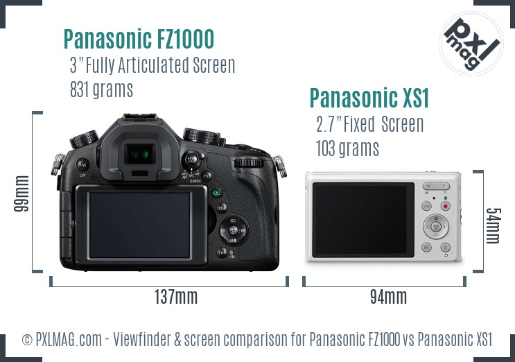 Panasonic FZ1000 vs Panasonic XS1 Screen and Viewfinder comparison