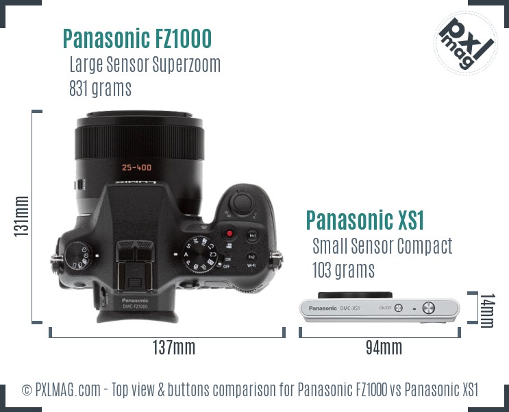 Panasonic FZ1000 vs Panasonic XS1 top view buttons comparison