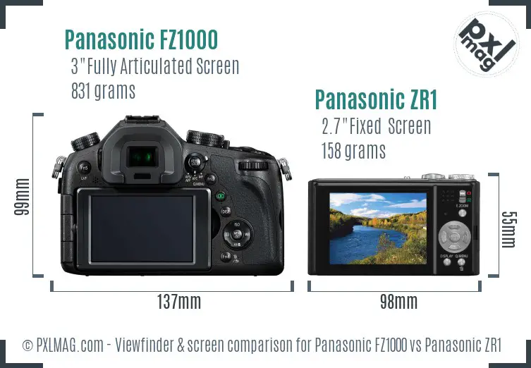 Panasonic FZ1000 vs Panasonic ZR1 Screen and Viewfinder comparison