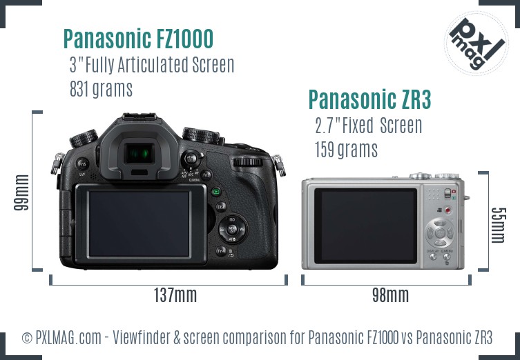 Panasonic FZ1000 vs Panasonic ZR3 Screen and Viewfinder comparison