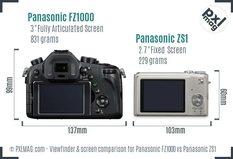 Panasonic FZ1000 vs Panasonic ZS1 Screen and Viewfinder comparison