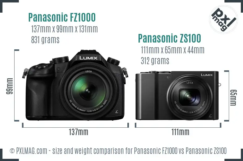 Panasonic FZ1000 vs Panasonic ZS100 size comparison