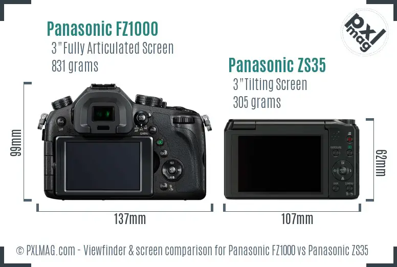 Panasonic FZ1000 vs Panasonic ZS35 Screen and Viewfinder comparison