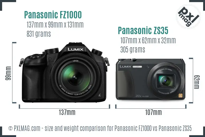 Panasonic FZ1000 vs Panasonic ZS35 size comparison