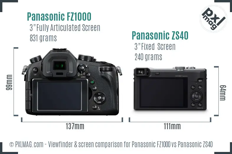 Panasonic FZ1000 vs Panasonic ZS40 Screen and Viewfinder comparison