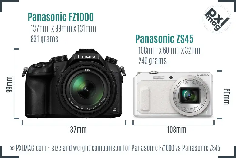 Panasonic FZ1000 vs Panasonic ZS45 size comparison