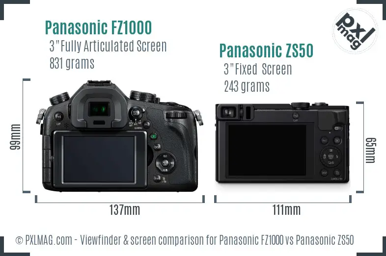 Panasonic FZ1000 vs Panasonic ZS50 Screen and Viewfinder comparison