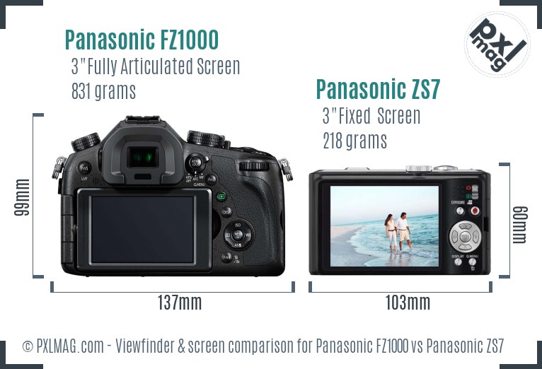 Panasonic FZ1000 vs Panasonic ZS7 Screen and Viewfinder comparison