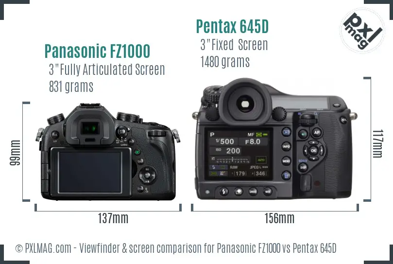 Panasonic FZ1000 vs Pentax 645D Screen and Viewfinder comparison