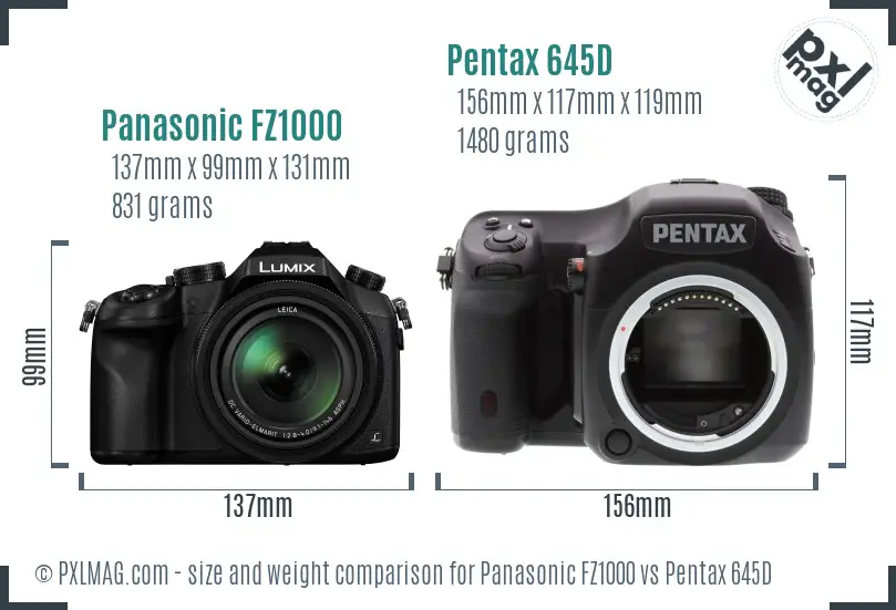 Panasonic FZ1000 vs Pentax 645D size comparison