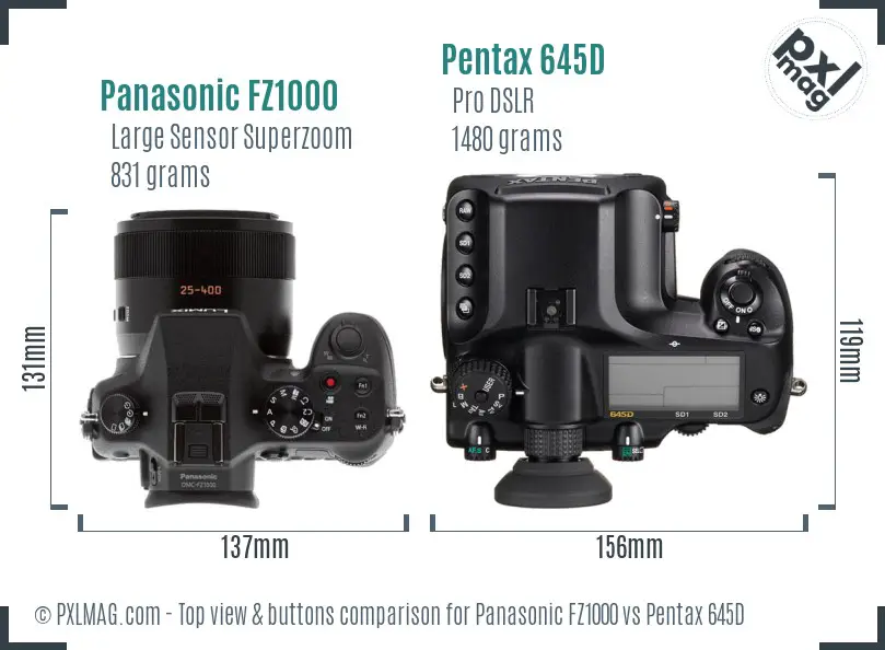 Panasonic FZ1000 vs Pentax 645D top view buttons comparison