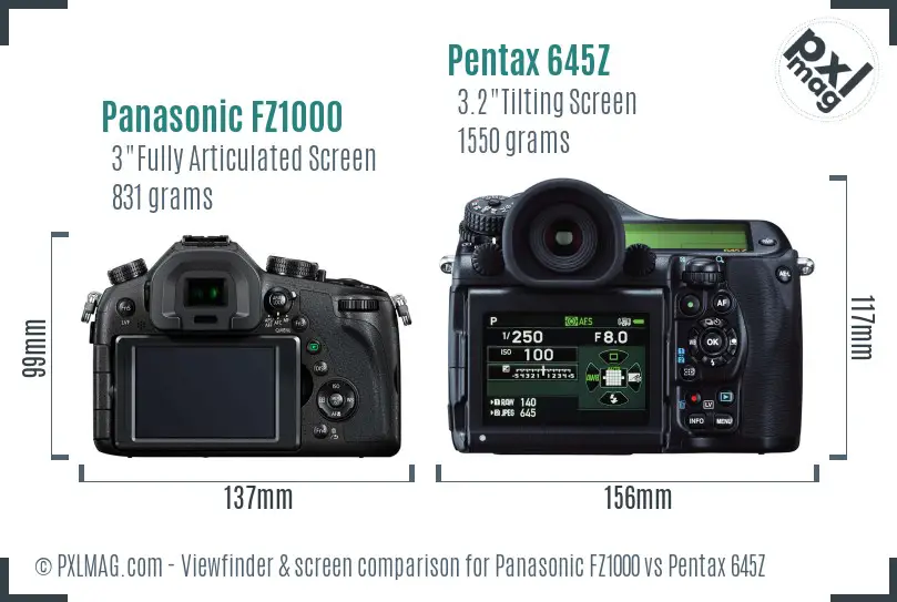 Panasonic FZ1000 vs Pentax 645Z Screen and Viewfinder comparison