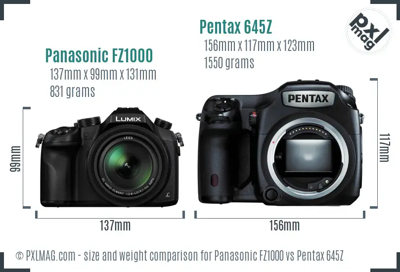 Panasonic FZ1000 vs Pentax 645Z size comparison