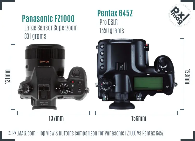 Panasonic FZ1000 vs Pentax 645Z top view buttons comparison