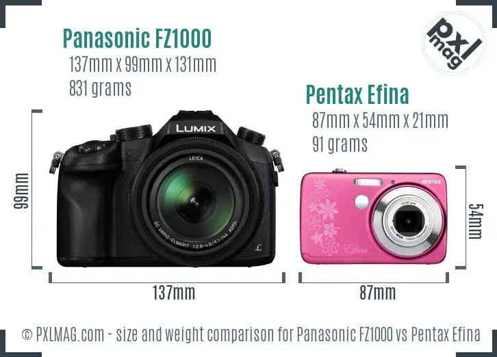 Panasonic FZ1000 vs Pentax Efina size comparison