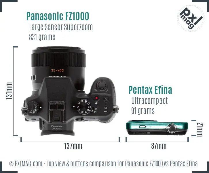 Panasonic FZ1000 vs Pentax Efina top view buttons comparison