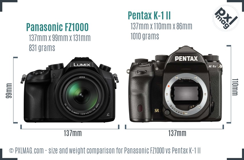 Panasonic FZ1000 vs Pentax K-1 II size comparison