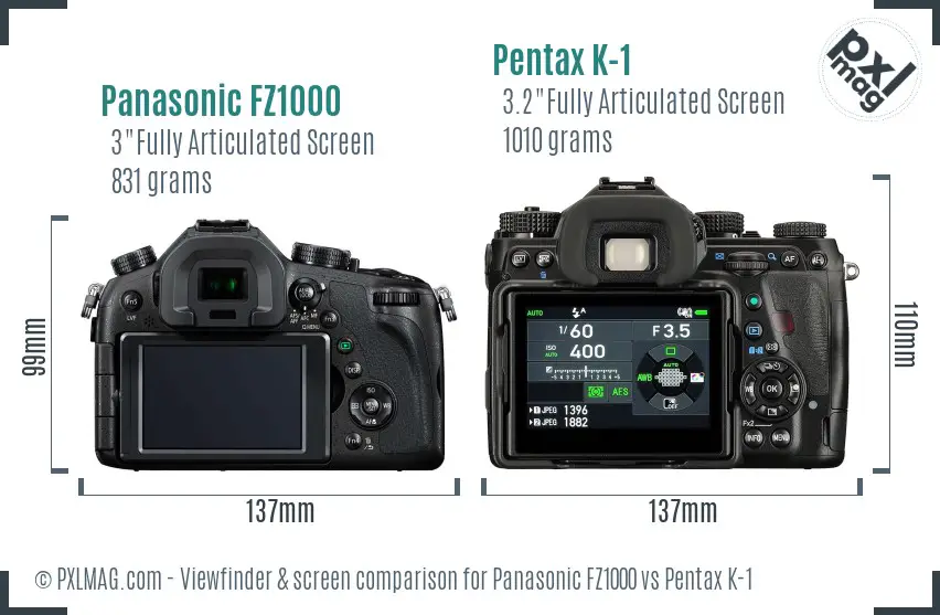 Panasonic FZ1000 vs Pentax K-1 Screen and Viewfinder comparison