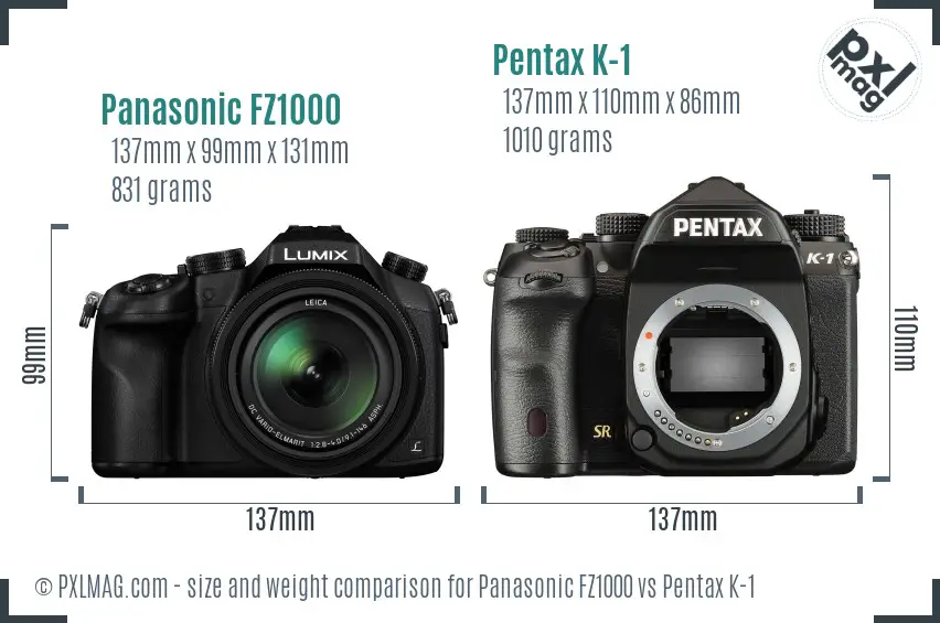 Panasonic FZ1000 vs Pentax K-1 size comparison