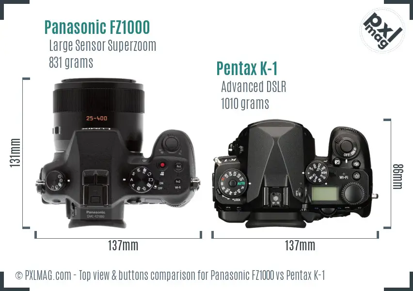 Panasonic FZ1000 vs Pentax K-1 top view buttons comparison