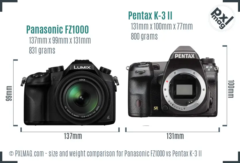 Panasonic FZ1000 vs Pentax K-3 II size comparison