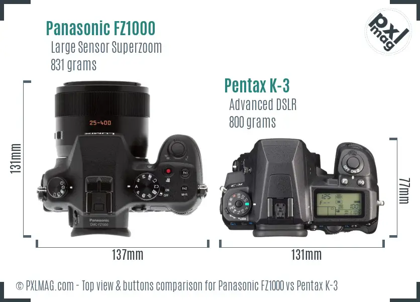 Panasonic FZ1000 vs Pentax K-3 top view buttons comparison