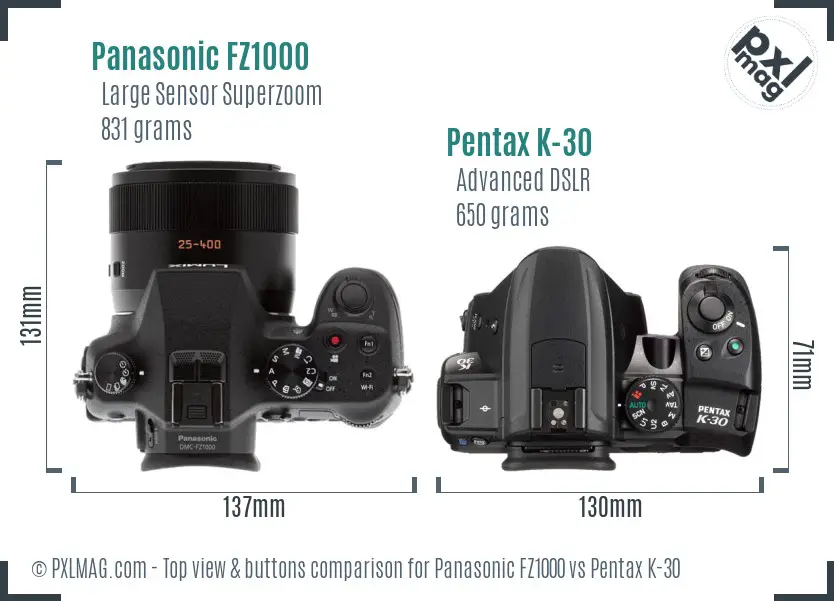 Panasonic FZ1000 vs Pentax K-30 top view buttons comparison