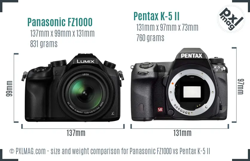 Panasonic FZ1000 vs Pentax K-5 II size comparison
