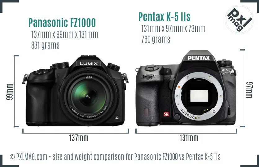 Panasonic FZ1000 vs Pentax K-5 IIs size comparison