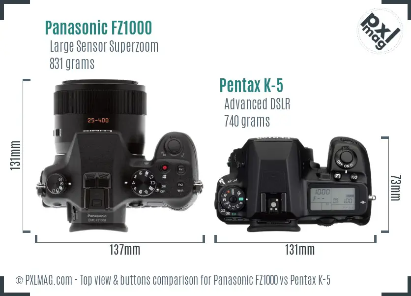 Panasonic FZ1000 vs Pentax K-5 top view buttons comparison