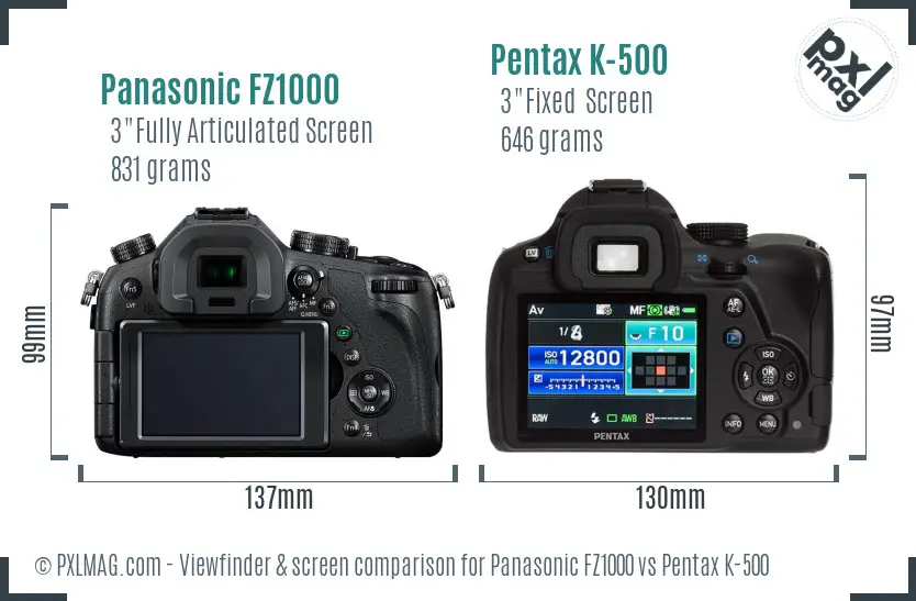 Panasonic FZ1000 vs Pentax K-500 Screen and Viewfinder comparison