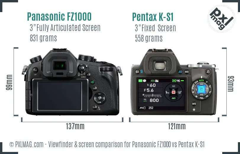 Panasonic FZ1000 vs Pentax K-S1 Screen and Viewfinder comparison