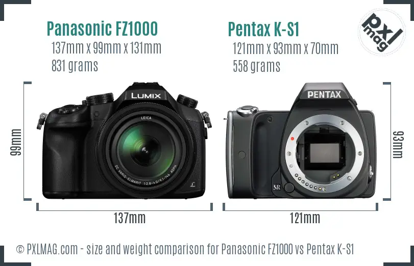 Panasonic FZ1000 vs Pentax K-S1 size comparison