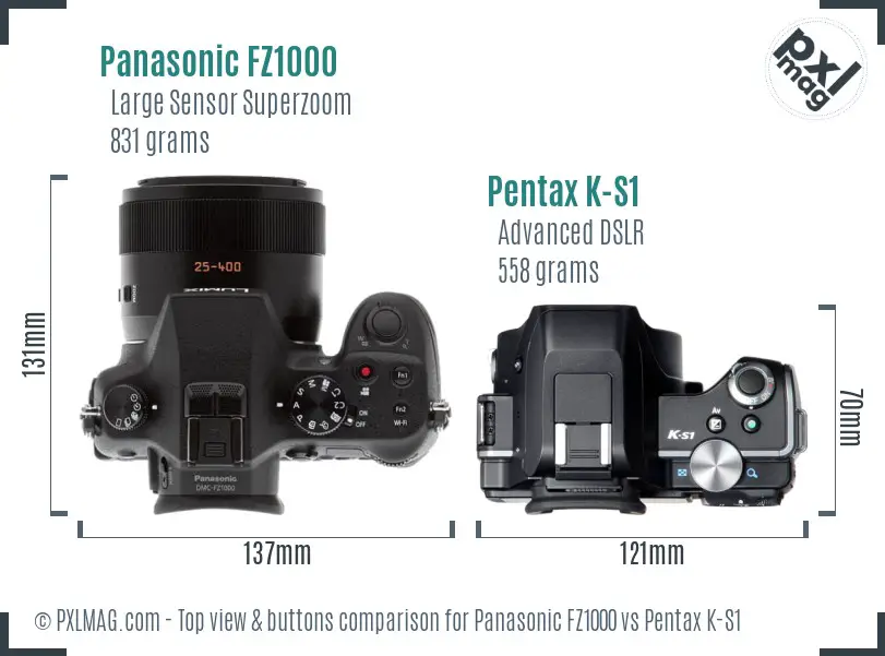 Panasonic FZ1000 vs Pentax K-S1 top view buttons comparison