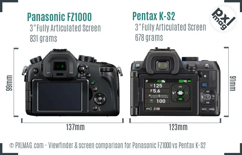 Panasonic FZ1000 vs Pentax K-S2 Screen and Viewfinder comparison