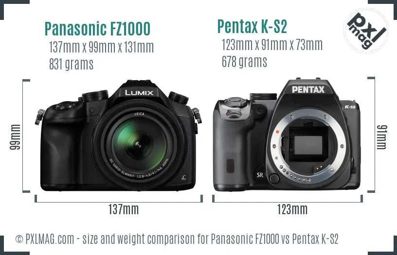 Panasonic FZ1000 vs Pentax K-S2 size comparison