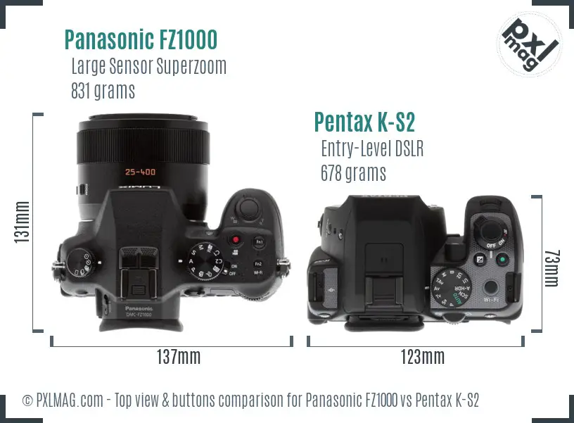 Panasonic FZ1000 vs Pentax K-S2 top view buttons comparison
