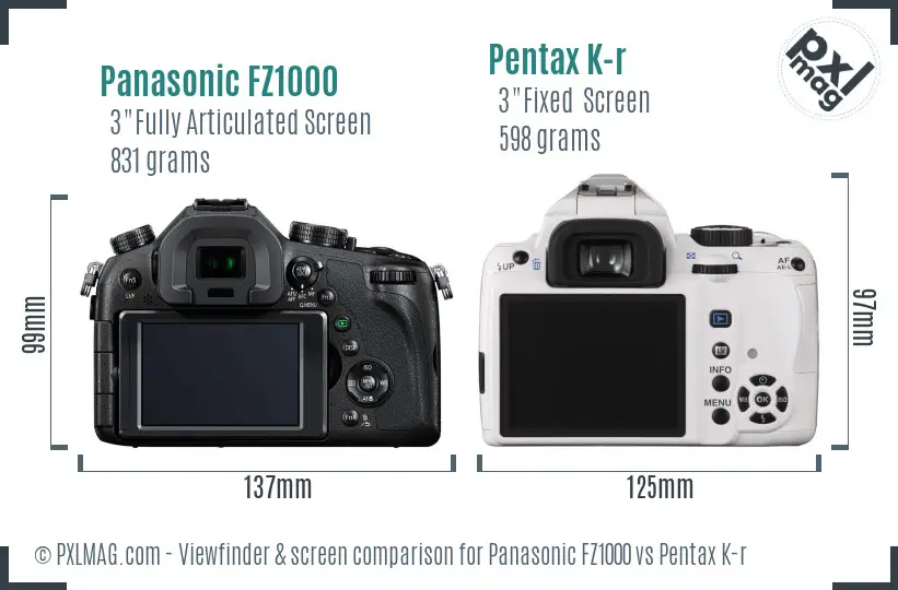 Panasonic FZ1000 vs Pentax K-r Screen and Viewfinder comparison