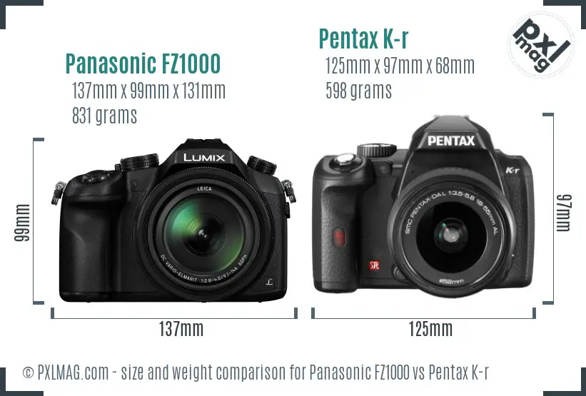 Panasonic FZ1000 vs Pentax K-r size comparison