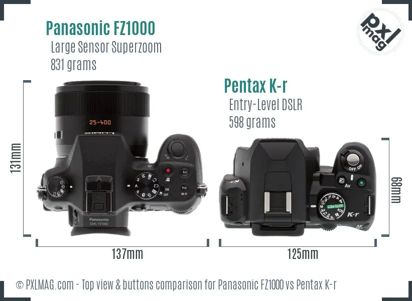 Panasonic FZ1000 vs Pentax K-r top view buttons comparison