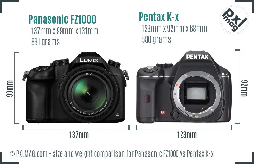 Panasonic FZ1000 vs Pentax K-x size comparison