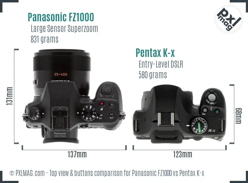 Panasonic FZ1000 vs Pentax K-x top view buttons comparison